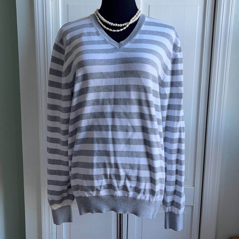 Striped cotton V neck sweater